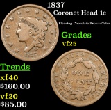 1837 Coronet Head Large Cent 1c Grades vf+