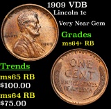 1909 VDB Lincoln Cent 1c Grades Choice+ Unc RB