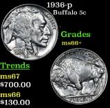 1936-p Buffalo Nickel 5c Grades GEM++ Unc