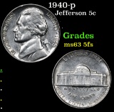 1940-p Jefferson Nickel 5c Grades Select Unc 5fs
