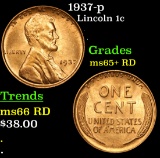 1937-p Lincoln Cent 1c Grades Gem+ Unc RD