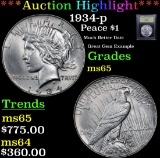 ***Auction Highlight*** 1934-p Peace Dollar $1 Graded GEM Unc By USCG (fc)