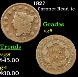 1827 Coronet Head Large Cent 1c Grades vg, very good