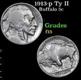 1913-p Ty II Buffalo Nickel 5c Grades f+