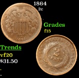 1864 Two Cent Piece 2c Grades f+