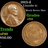 1913-d Lincoln Cent 1c Grades vf++