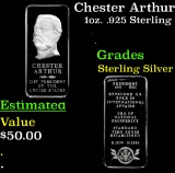 Chester Arthur 21st President Danbury Mint 1oz. .925 Sterling Silver Bar Grades