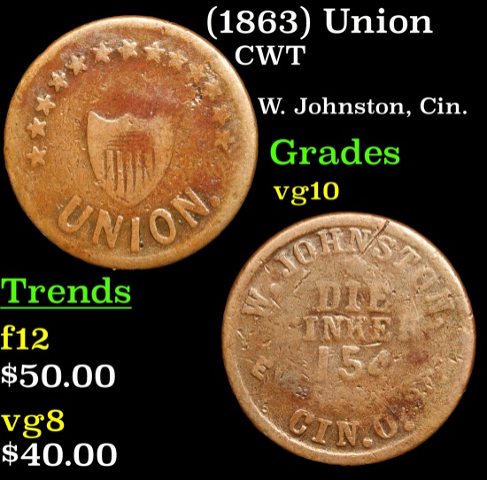 (1863) Union Civil War Token 1c Grades vg+
