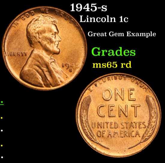 1945-s Lincoln Cent 1c Grades GEM Unc RD