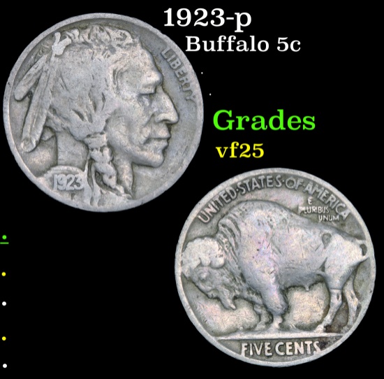 1923-p Buffalo Nickel 5c Grades vf+