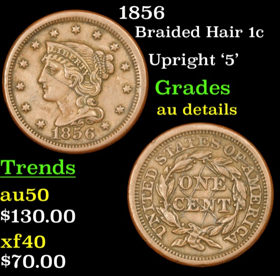 1856 Braided Hair Large Cent 1c Grades AU Details