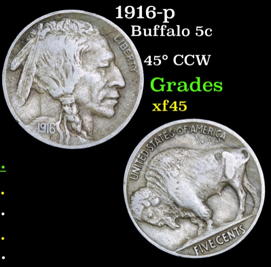 1916-p Buffalo Nickel 5c Grades xf+