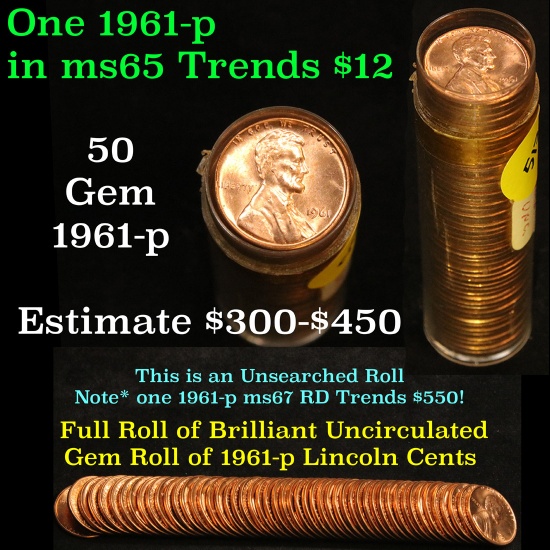 Full roll of 1961-p Lincoln Cents 1c Uncirculated Condition . .