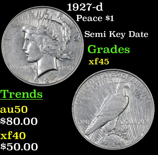 1927-d Peace Dollar $1 Grades xf+