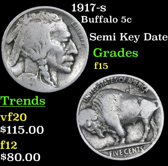 1917-s Buffalo Nickel 5c Grades f+