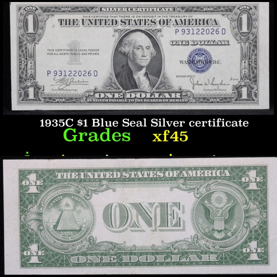 1935C $1 Blue Seal Silver certificate Grades xf+