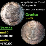 1885-p Rainbow Toned Morgan Dollar $1 Grades GEM Unc