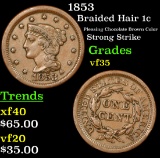 1853 Braided Hair Large Cent 1c Grades vf++