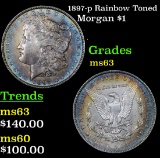 1897-p Rainbow Toned Morgan Dollar $1 Grades Select Unc