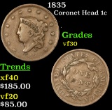 1835 Coronet Head Large Cent 1c Grades vf++