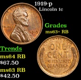 1919-p Lincoln Cent 1c Grades Select+ Unc RB