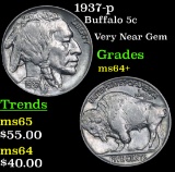 1937-p Buffalo Nickel 5c Grades Choice+ Unc