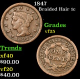 1847 Braided Hair Large Cent 1c Grades vf+