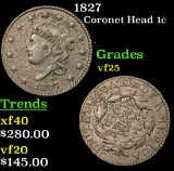 1827 Coronet Head Large Cent 1c Grades vf+