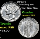 1942-p Mercury Dime 10c Grades Choice Unc+ FSB