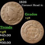 1826 Coronet Head Large Cent 1c Grades vg, very good