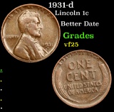 1931-d Lincoln Cent 1c Grades vf+