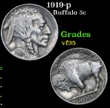 1919-p Buffalo Nickel 5c Grades vf++