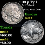 1913-p Ty I Buffalo Nickel 5c Grades Choice+ Unc