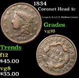 1834 Coronet Head Large Cent 1c Grades vg+