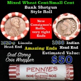 Mixed small cents 1c orig shotgun roll, 1898 Indian Cent, 1919-s Wheat Cent other end