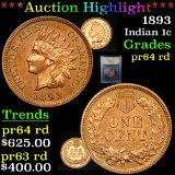 ***Auction Highlight*** 1893 Indian Cent 1c Graded Choice Proof Red By USCG (fc)