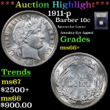 ***Auction Highlight*** 1911-p Barber Dime 10c Graded GEM++ Unc By USCG (fc)