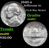1945-s Jefferson Nickel 5c Grades GEM+ Unc