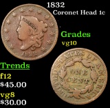1832 Coronet Head Large Cent 1c Grades vg+