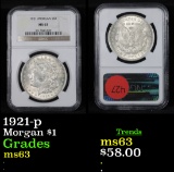 NGC 1921-p Morgan Dollar $1 Graded ms63 By NGC