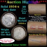 ***Auction Highlight*** Full solid date 1934-s Peace silver dollar roll, 20 coins   (fc)