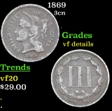 1869 Three Cent Copper Nickel 3cn Grades vf details