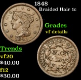 1848 Braided Hair Large Cent 1c Grades vf details