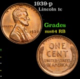 1939-p Lincoln Cent 1c Grades Choice Unc RB