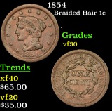1854 Braided Hair Large Cent 1c Grades vf++