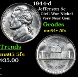 1944-d Jefferson Nickel 5c Grades Choice Unc+ 5fs