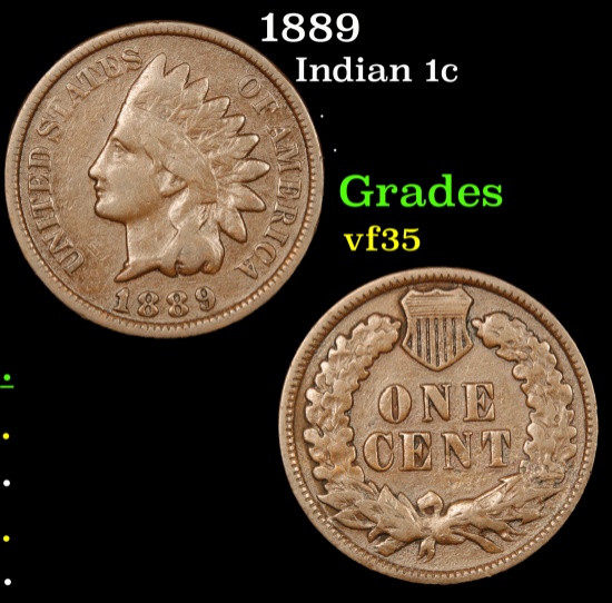 1889 Indian Cent 1c Grades vf++