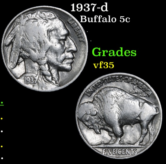 1937-d Buffalo Nickel 5c Grades vf++