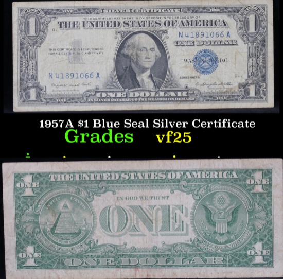 1957A $1 Blue Seal Silver Certificate . . Grades vf+