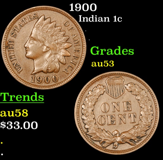 1900 Indian Cent 1c Grades Select AU
